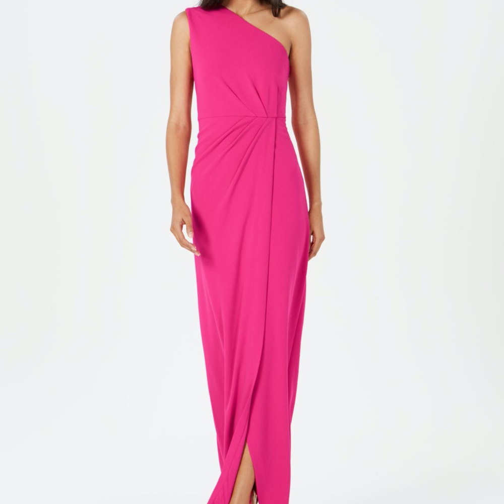 Pink Calvin Klein Draped One-Shoulder Gown